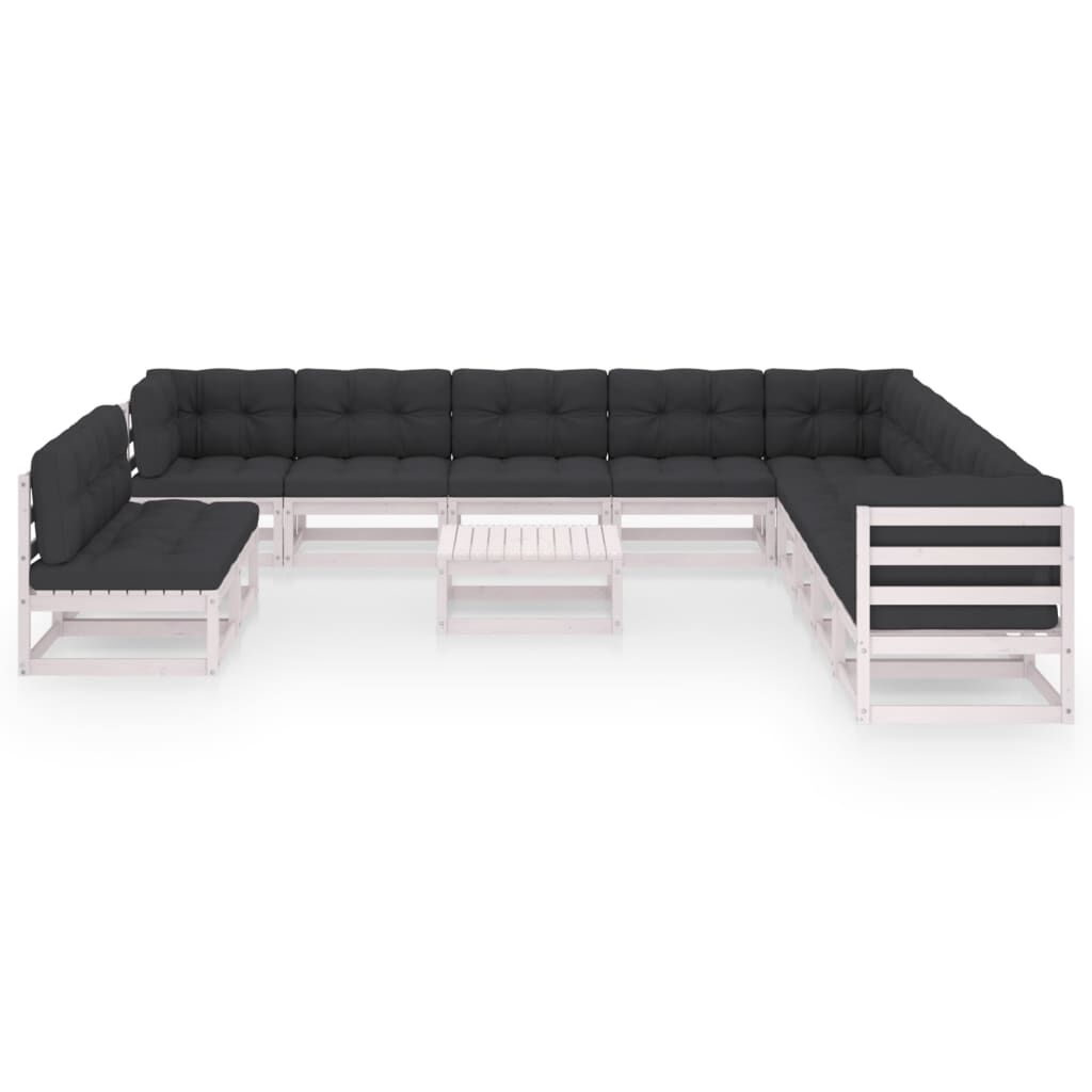 vidaXL 12 Piece Garden Lounge Set with Cushions White Solid Pinewood
