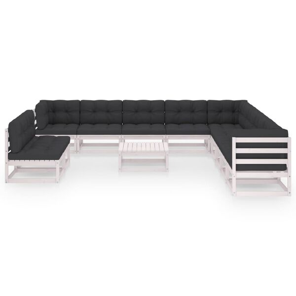 vidaXL 12 Piece Garden Lounge Set with Cushions White Solid Pinewood