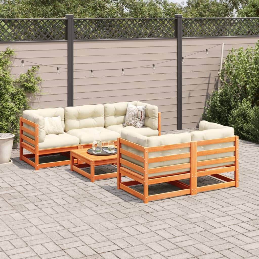 vidaXL 6 Piece Garden Sofa Set Wax Brown Solid Wood Pine
