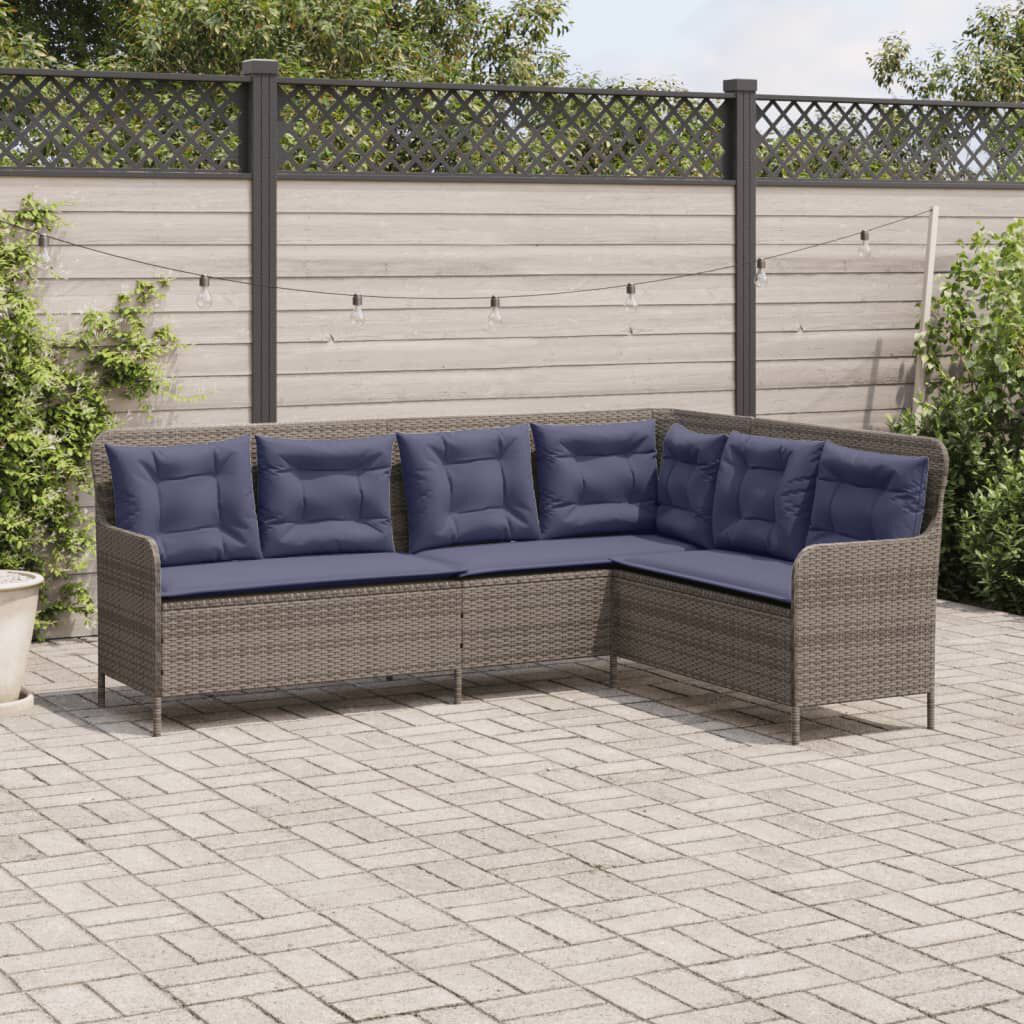 vidaXL Garden Sofa with Cushions L-Shaped Grey Poly Rattan