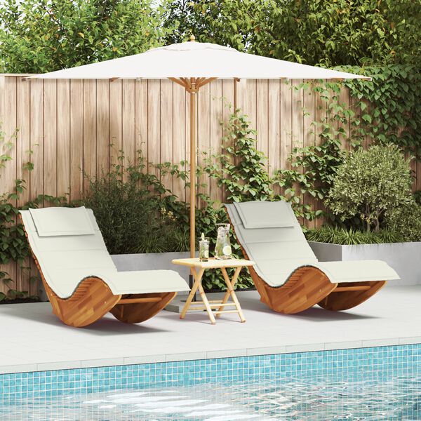 vidaXL Rocking Sun Loungers with Cushions 2 pcs Solid Wood Acacia