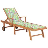 vidaXL Sun Lounger with Leaf Pattern Cushion Solid Teak Wood