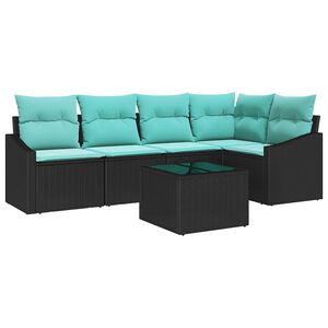 vidaXL Sofa Set with Cushion 6 pcs Black Poly Rattan