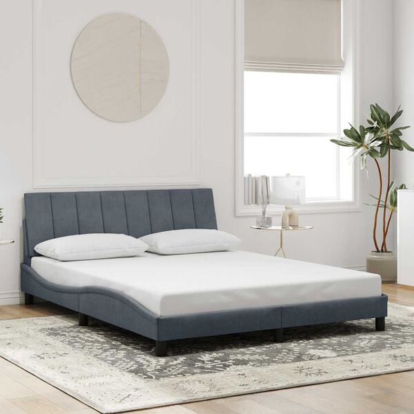 vidaXL Bed Frame without Mattress "Hanko" Dark Grey 152x203 cm Queen Velvet