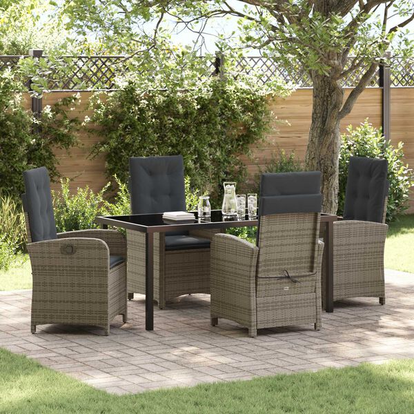 vidaXL Garden Dining Set with Cushion 5 pcs Grey Poly Rattan