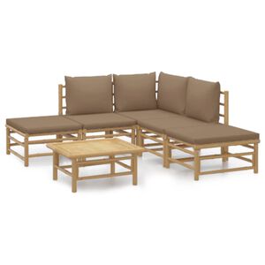 vidaXL 6 Piece Garden Lounge Set with Taupe Cushions Bamboo