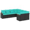 vidaXL 8 Piece Garden Sofa Set with Cushions Black Poly Rattan