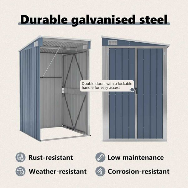 vidaXL Wall-mounted Garden Shed Grey 118x100x178 cm Galvanised Steel