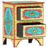 vidaXL Hand Painted bedside Cabinet 40x30x50 cm Solid Mango Wood