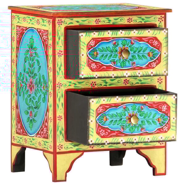 vidaXL Hand Painted bedside Cabinet 40x30x50 cm Solid Mango Wood