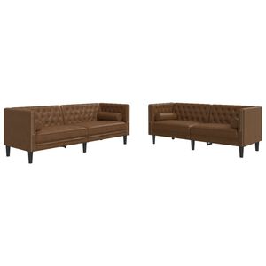 vidaXL 2 Piece Chesterfield Sofa Set with Bolsters Brown Faux Suede Leather