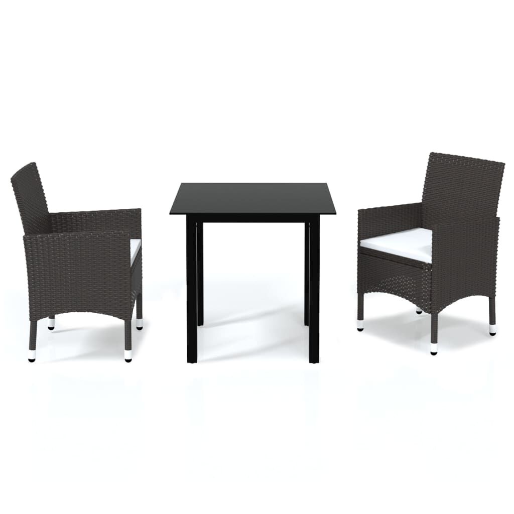 vidaXL 3 Piece Garden Dining Set with Cushions Poly Rattan Brown