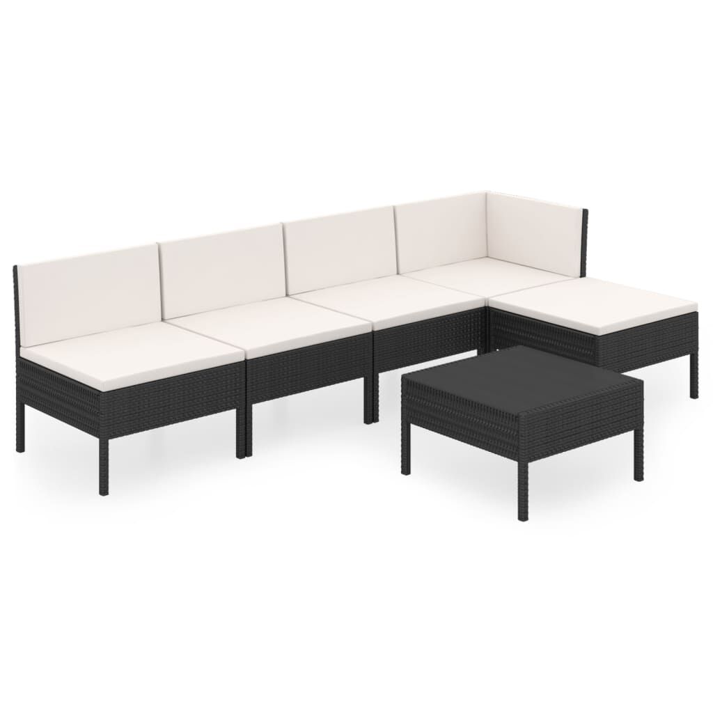 vidaXL 6 Piece Garden Lounge Set with Cushions Poly Rattan Black