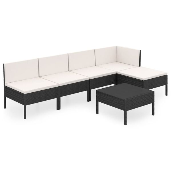 vidaXL 6 Piece Garden Lounge Set with Cushions Poly Rattan Black