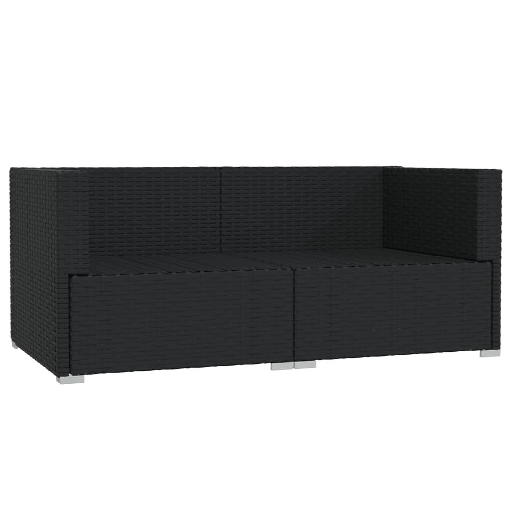 vidaXL 2-Seater Sofa with Cushions Black Poly Rattan