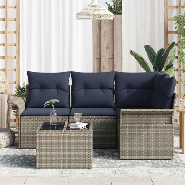 vidaXL Garden Sofa Set with Cushion 5 pcs Grey Poly Rattan