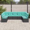 vidaXL Sofa Set with Cushion 9 pcs Black and Turquoise Poly Rattan