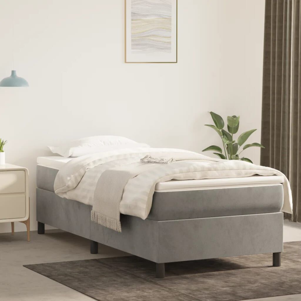 vidaXL Box Spring Bed with Mattress Light Grey 100x203 cm Twin XL Velvet