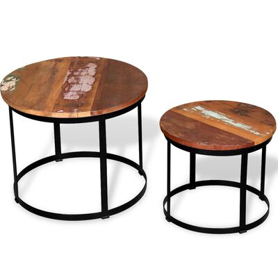 vidaXL Two Piece Coffee Table Set Solid Reclaimed Wood Round 40cm/50cm