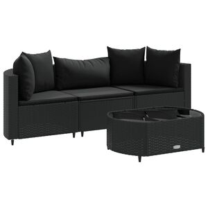 vidaXL 4 Piece Garden Sofa Set with Cushions Black Poly Rattan