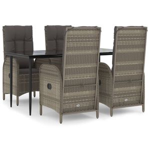 vidaXL 5 Piece Garden Dining Set with Cushions Black and Grey Poly Rattan
