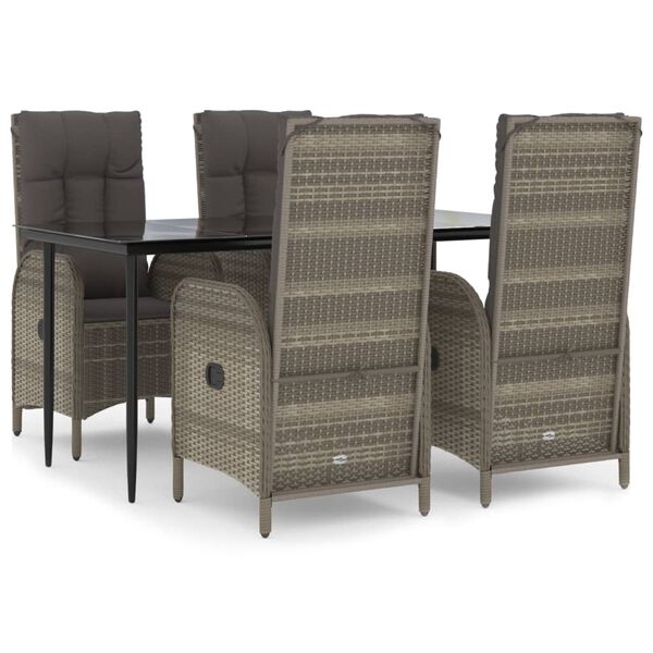 vidaXL 5 Piece Garden Dining Set with Cushions Black and Grey Poly Rattan