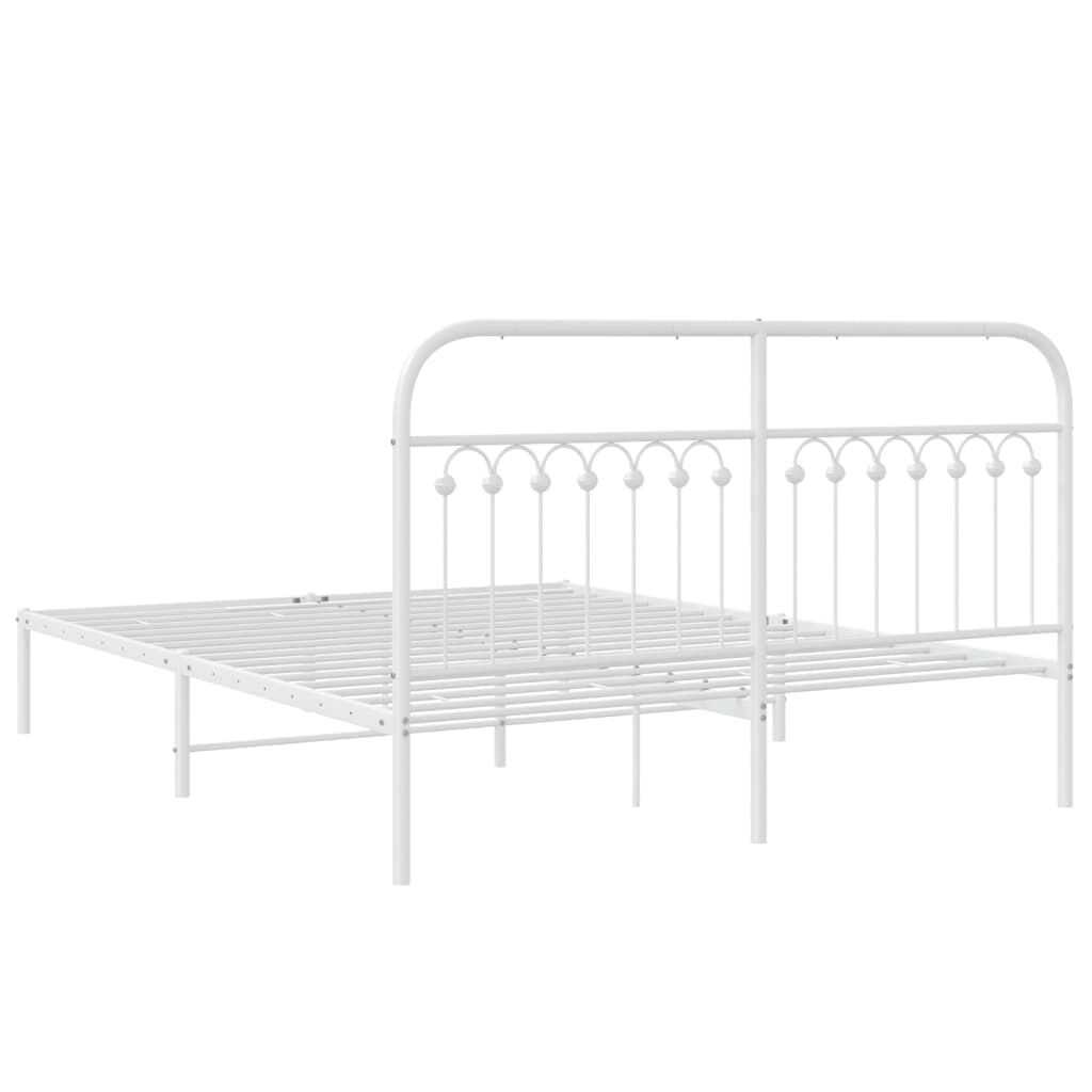 vidaXL Metal Bed Frame without Mattress with Headboard White 150x200cm
