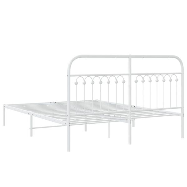 vidaXL Metal Bed Frame without Mattress with Headboard White 150x200cm
