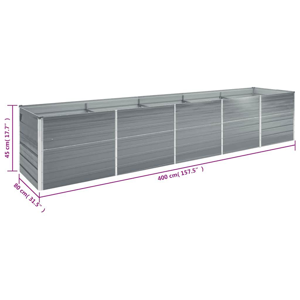 vidaXL Garden Raised Bed Galvanised Steel 400x80x45 cm Grey