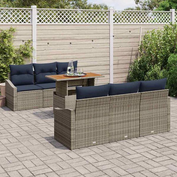 vidaXL Garden Dining Set with Cushion 7 pcs Grey and Navy