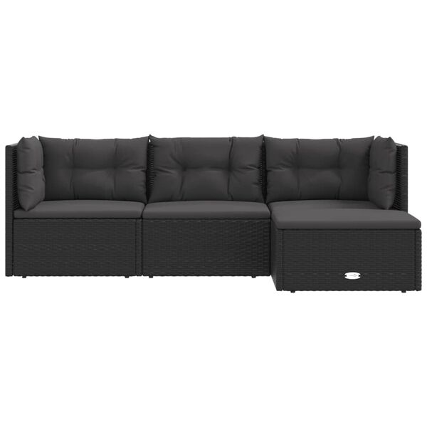 vidaXL 4 Piece Garden Lounge Set with Cushions Black Poly Rattan