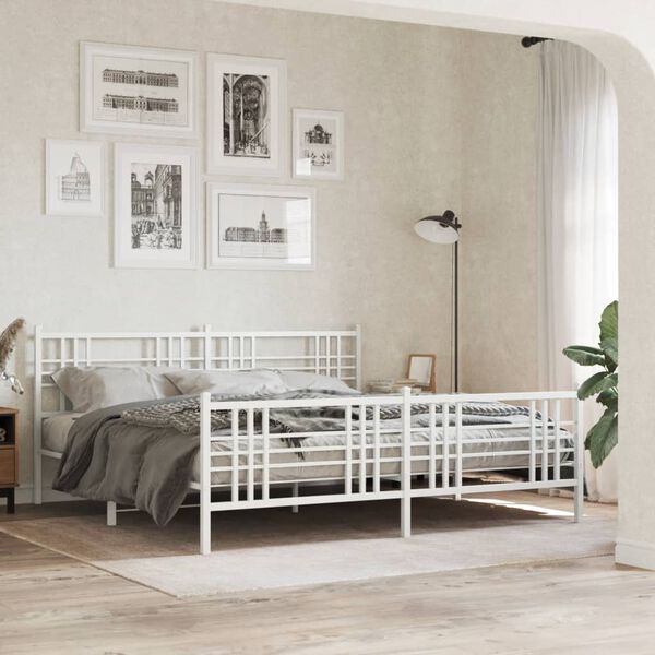 vidaXL Metal Bed Frame without Mattress with Footboard White 193x203cm