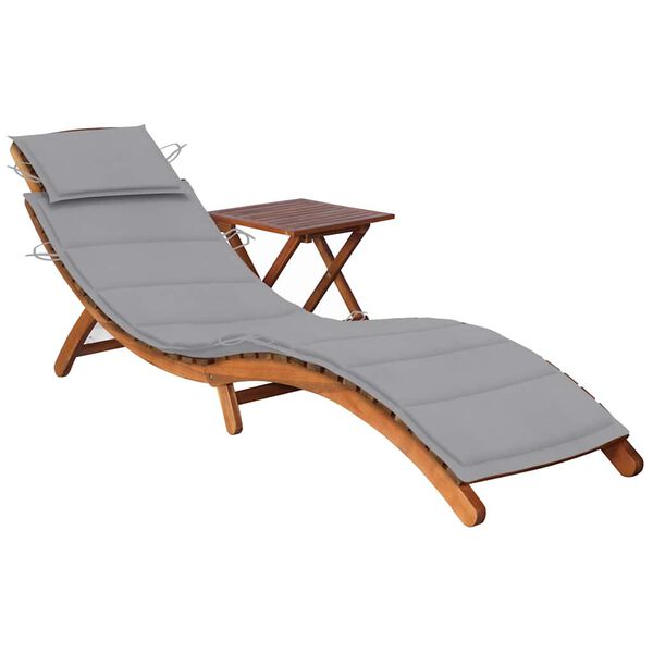 vidaXL Garden Sun Lounger with Table and Cushion Solid Wood Acacia