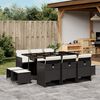 vidaXL 11 Piece Garden Dining Set with Cushions Black Poly Rattan