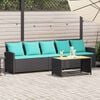 vidaXL Garden Sofa 5-Seater with Cushions Black Poly Rattan
