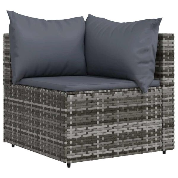 vidaXL 3 Piece Garden Lounge Set with Cushions Grey Poly Rattan