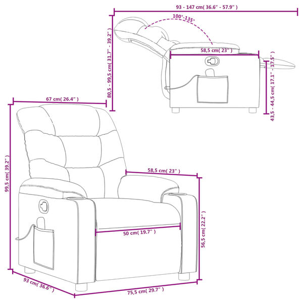 vidaXL Massage Recliner Chair Cream Fabric
