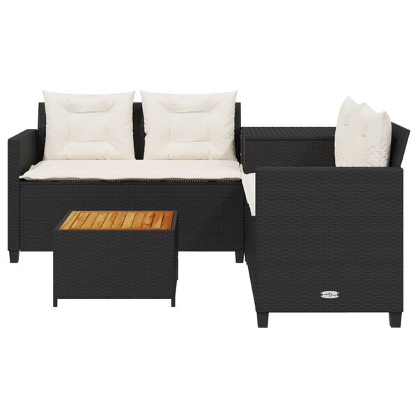 vidaXL Garden Sofa with Table and Cushions L-Shaped Black Poly Rattan