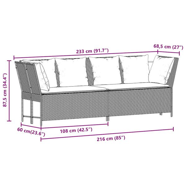 vidaXL Garden Sofa with Cushions Black Poly Rattan