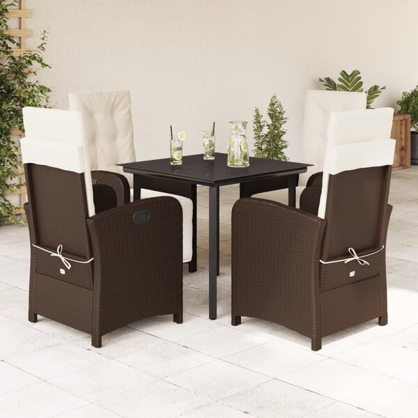 vidaXL 5 Piece Garden Dining Set with Cushions Brown Poly Rattan