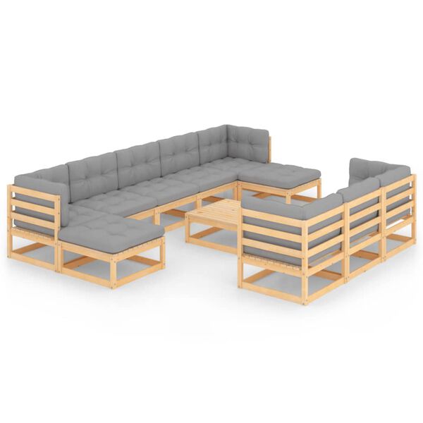 vidaXL 11 Piece Garden Lounge Set with Cushions Solid Pinewood