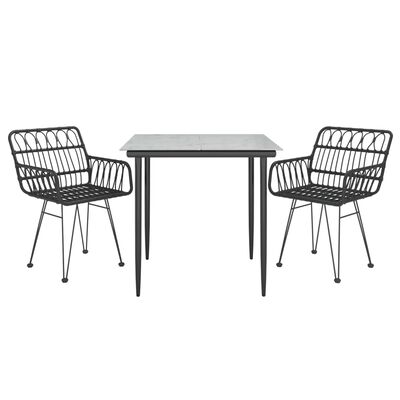 vidaXL 3 Piece Garden Dining Set Black Poly Rattan