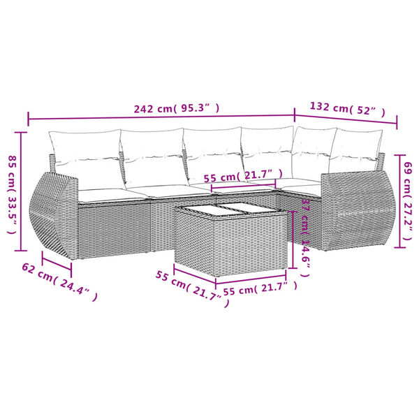 vidaXL 6 Piece Garden Sofa Set with Cushions Black Poly Rattan