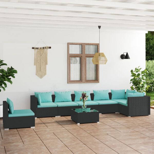 vidaXL 8 Piece Garden Lounge Set with Cushions Poly Rattan Black
