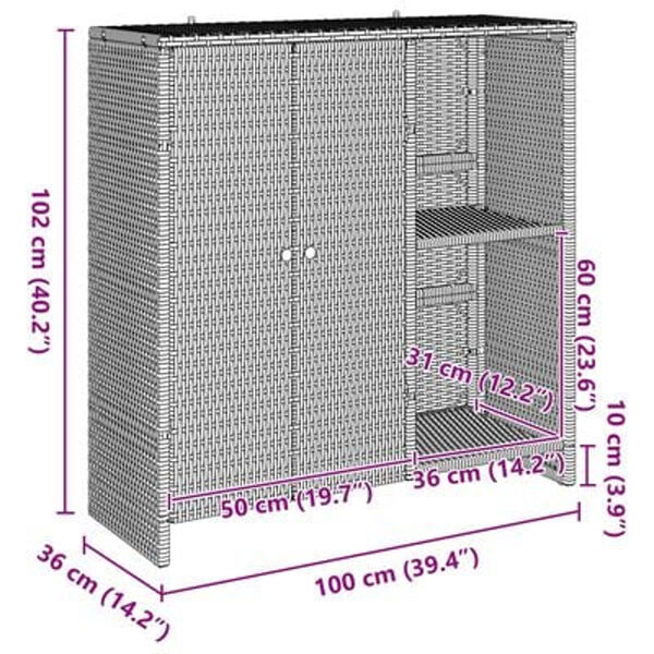 vidaXL Storage Cabinet Brown 100x36x102 cm Rattan