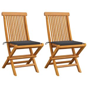 vidaXL Garden Chairs with Anthracite Cushions 2 pcs Solid Teak Wood