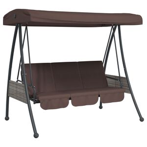 vidaXL Garden Swing Bench with Adjustable Canopy Coffee Brown Steel