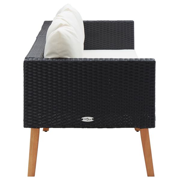 vidaXL 3-Seater Garden Sofa with Cushions Poly Rattan Black
