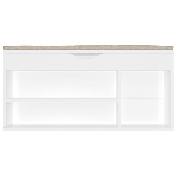 vidaXL Shoe Bench with Cushion High Gloss White 104x30x49 cm Engineered Wood