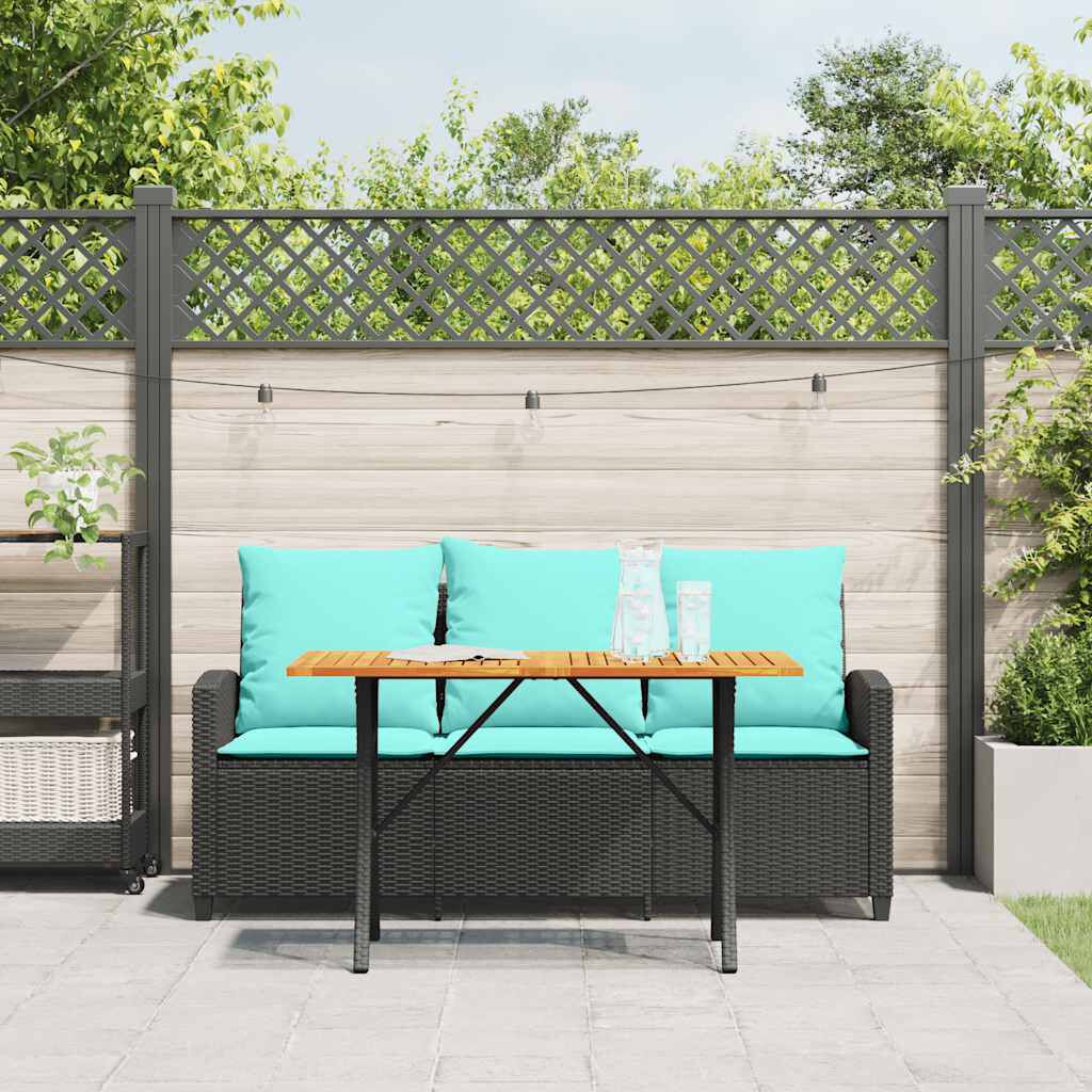 vidaXL Garden Sofa 3-Seater with Cushions&Table Black Poly Rattan